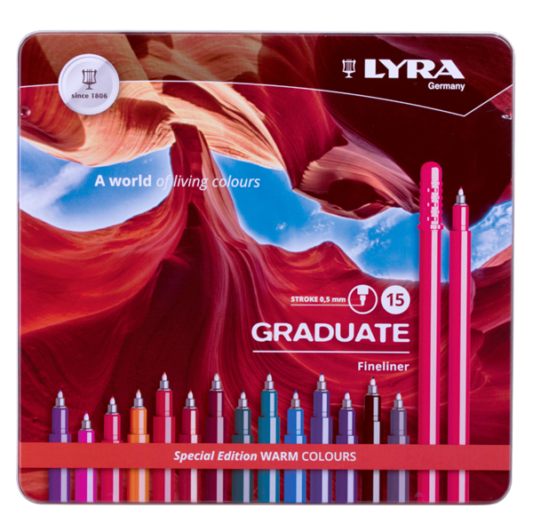 Sada uměleckých popisovačů LYRA Graduate - teplé odstíny - 15 ks