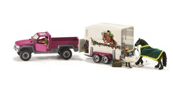 Schleich 42346 Pick-up s přívěsem a koněm