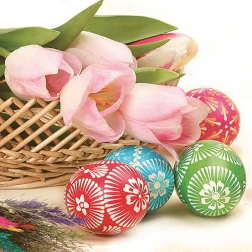 Stil Ubrousky 33 x 33 Velikonoce - Velikonoční vajíčka s tulipány