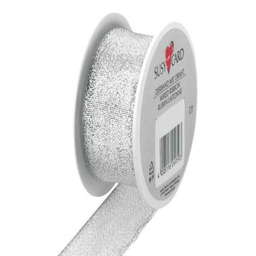 Textilní stuha 2 m × 25 mm s drátkem - stříbrná