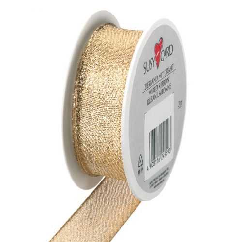 Textilní stuha 2 m × 25 mm s drátkem - zlatá