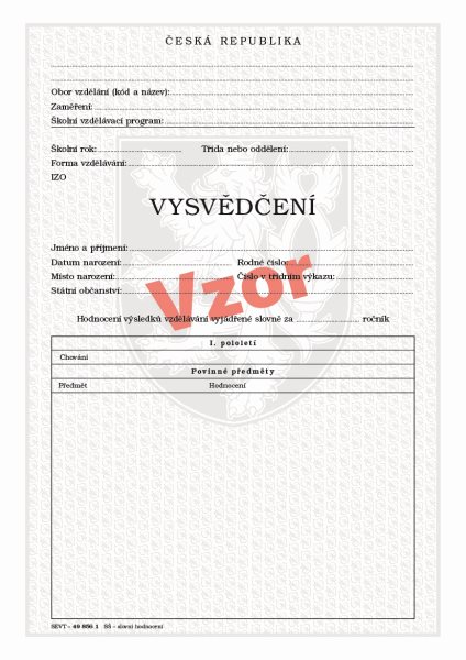 Vysvědčení SŠ ročníkové - slovní hodnocení - A3