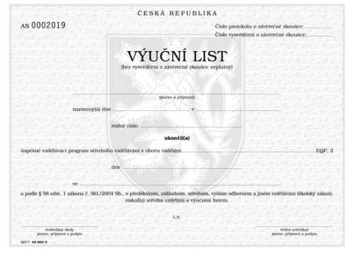 Výuční list - dvouleté obory