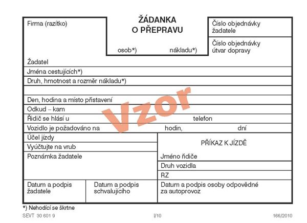 Žádanka o přepravu osob - nákladu - blok A6