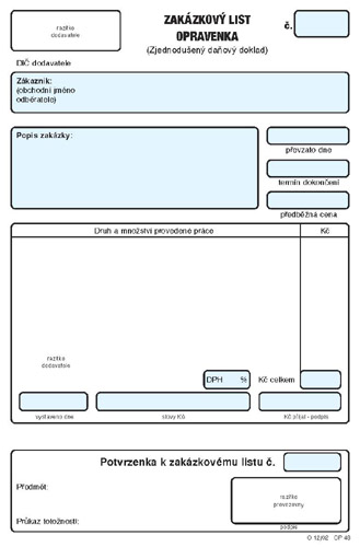 Zakázkový list-opravenka - blok A5 100 l.