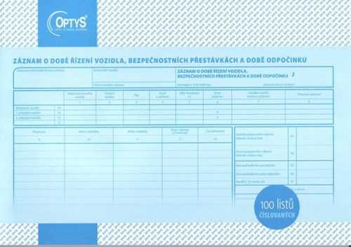 Záznam o době řízení vozidla a bezpečnostní přestávky A4 číslovaný - Nepropisující tiskopis. Blok 100 listů. Formát A4 na šířku. Modrá obálka. Číslovaný