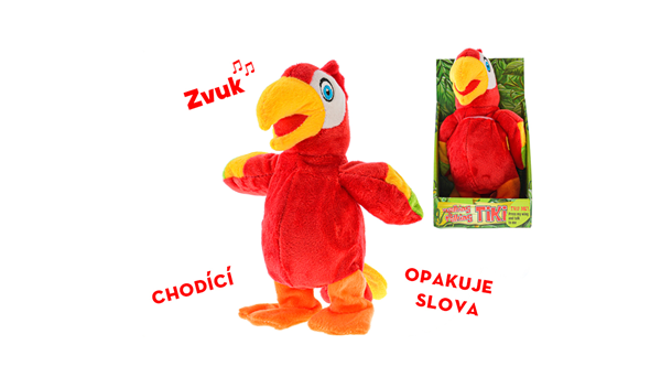 Papoušek plyšový chodící a opakující slova 20 cm