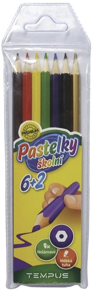 Pastelky Tempus dřevěné 6+2 barvy - šestihranné