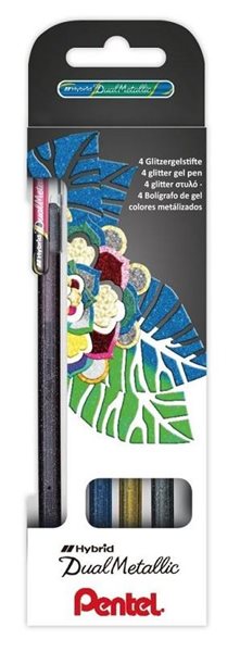 Pentel Dual Metallic Gelové kuličkové pero - sada 4 barev (stříbrná