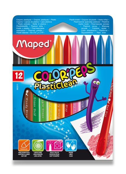 Plastové pastely MAPED COLOR'PEPS PLASTICLEAN - 12 barev