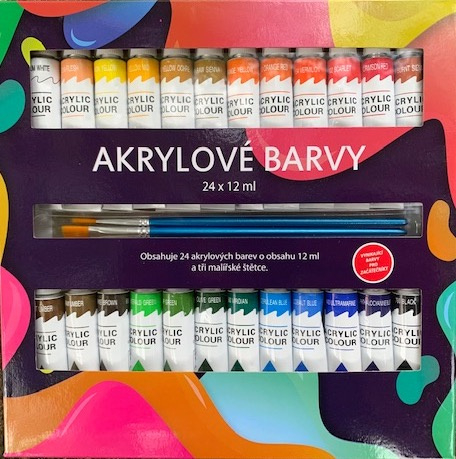 Akrylové barvy 24 x 12 ml + 3 x štětec