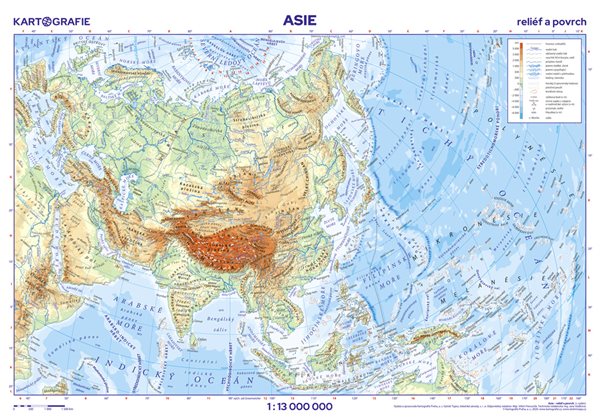 Asie - školní- reliéf a povrch - nástěnná mapa - 1:13 000 000