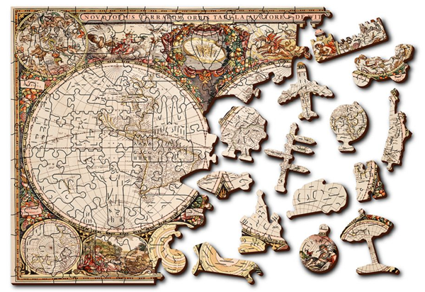 Dřevěné puzzle Antická mapa světa 2 v 1