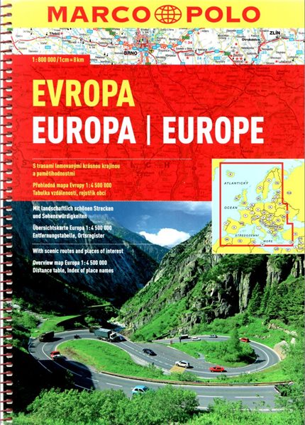 Evropa - autoatlas Marco Polo - 1:800 000 - spirálová vazba - 202x295mm (A4)