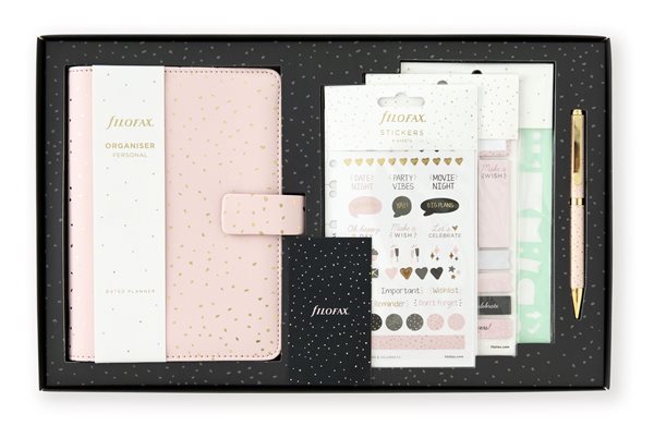 Filofax Kroužkový diář 2022 Confetti Rose Quartz osobní - dárková sada