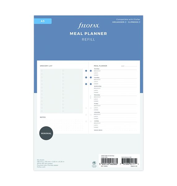 Filofax Nedatovaná náplň pro diář/Clipbook A5 - plánování jídla