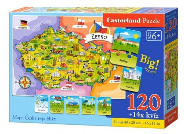 Puzzle Mapa České republiky 120 dílků + 14 kvízů 40x 28 cm
