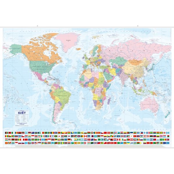 Svět nástěnná politická mapa s vlajkami - 137x96 cm