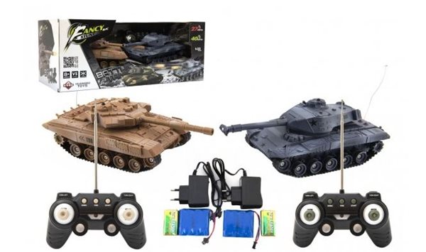 Tank RC 2 ks 25 cm tanková bitva + dobíjecí pack 27 MHZ a 40 MHz se zvukem se světlem