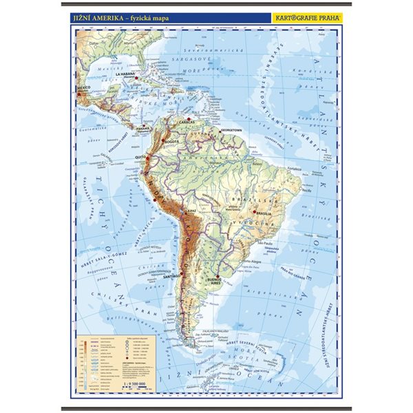 Jižní Amerika – nástěnná fyzická mapa 1 : 9 500 000