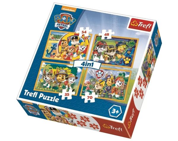 Puzzle Tlapková patrola - Vždy včas 4 v 1 (35