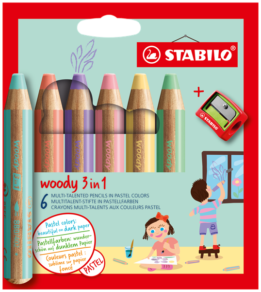 STABILO woody 3 in 1 - 6 pastelových barev s ořezávátkem