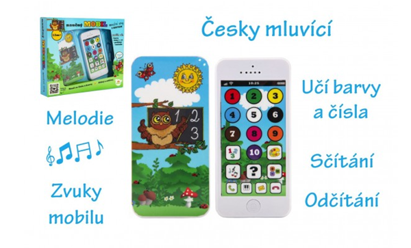 Naučný mobilní telefon s krytem Moudrá sova na baterie a se zvukem