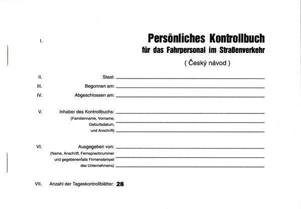 Persnliches Kontrollbuch für das Fahrpersonal im Strabenverkehr - A5
