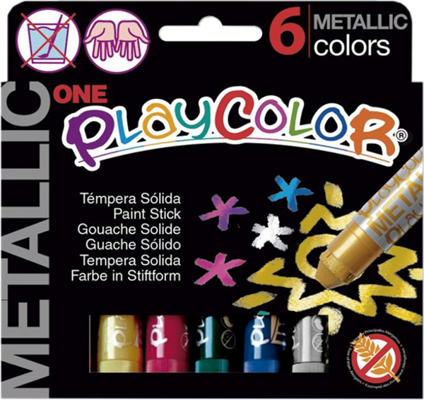 Playcolor - tuhé temperové barvy 6 kusů - metalické