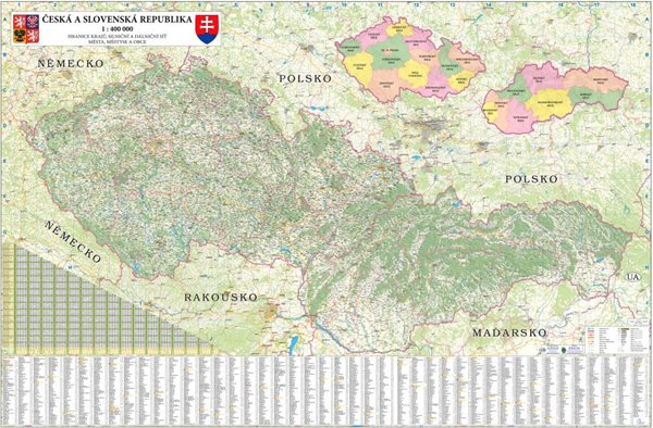 ČR + SR - nástěnná mapa 200 x 140 cm - 200x140 cm