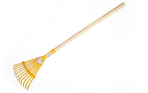 Hrábě planžetové žluté kovové s dřevěnou násadou 80 cm