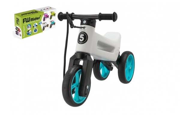 Odrážedlo FUNNY WHEELS Rider SuperSport bílé/ tyrkys 2 v 1 + popruh