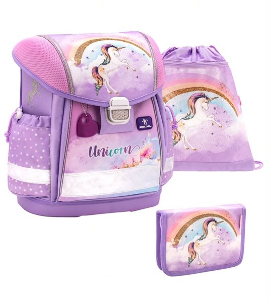 Školní set Belmil - Rainbow Unicorn (aktovka + penál + sáček)