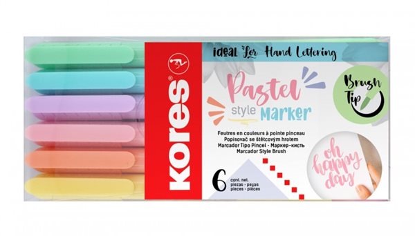 Kores Popisovač Pastel Style se štětcový hrotem - sada 6 pastelových barev