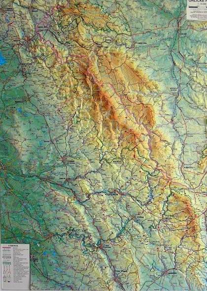 Orlické hory - reliéfní nástěnná mapa - 1:75 000 - 75x100cm(výška)