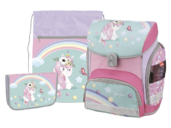 Školní set Stil - Rainbow Unicorn (aktovka + penál + sáček)