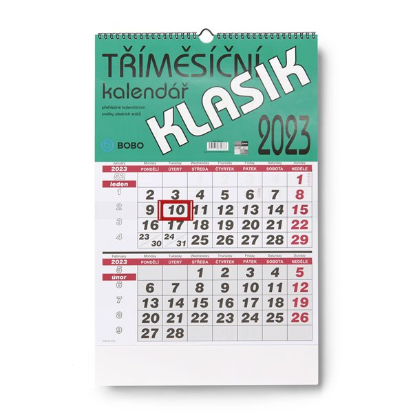 BOBO Kalendář nástěnný 2023 tříměsíční KLASIK - 32x45 cm