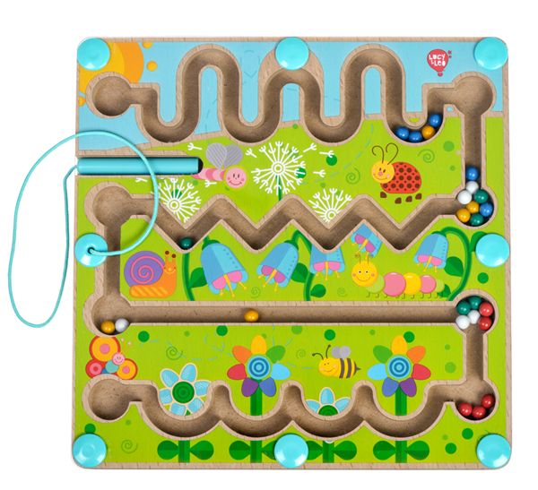 Květiny - dřevěný motorický labyrint s magnetickou tužkou