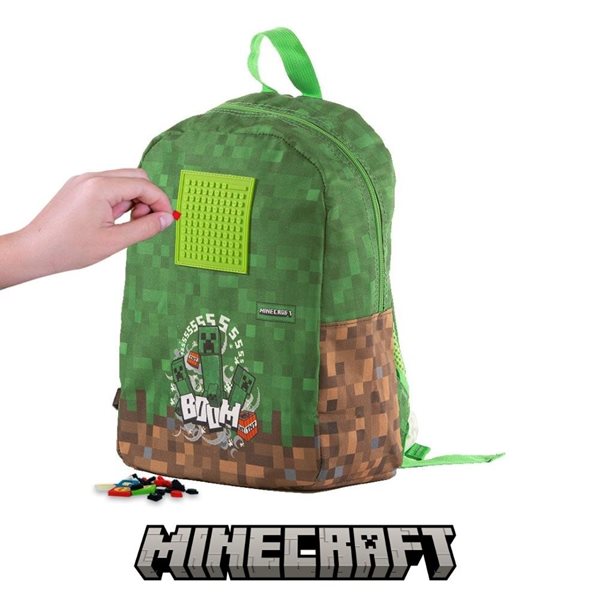Batoh Pixie Crew Minecraft silikon 30x35cm s pixelovými kostičkami zelený v sáčku