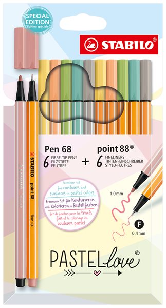 STABILO Pen 68 Vláknový fix a point 88 Jemný liner Pastellove - sada 12 ks