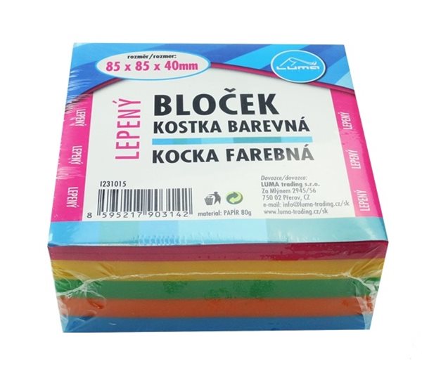 Bloček LUMA KOSTKA barevná 85 × 85 × 40 mm lepená - mix barev