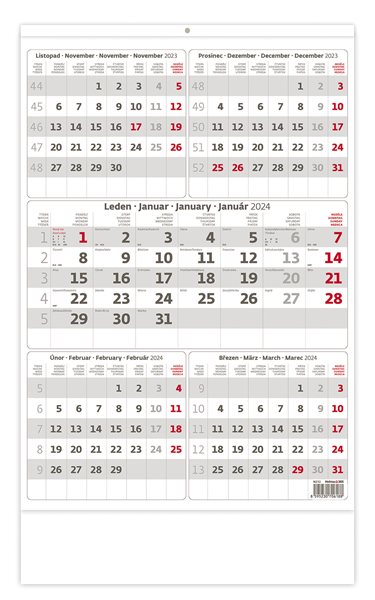 Kalendář nástěnný 2024 - Pětiměsíční šedý - 31