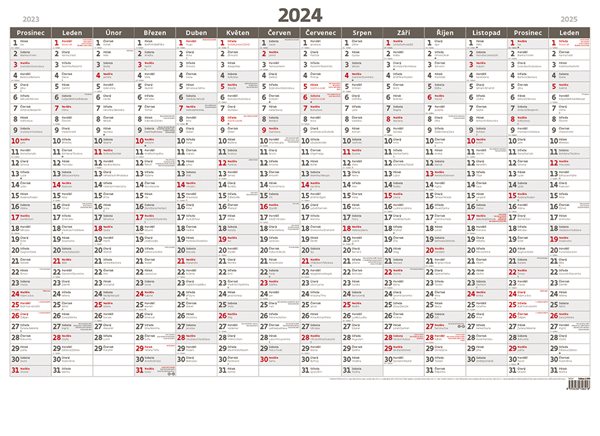Kalendář nástěnný 2024 - Plánovací roční mapa A1 bezobrázková - 88 x 64 cm