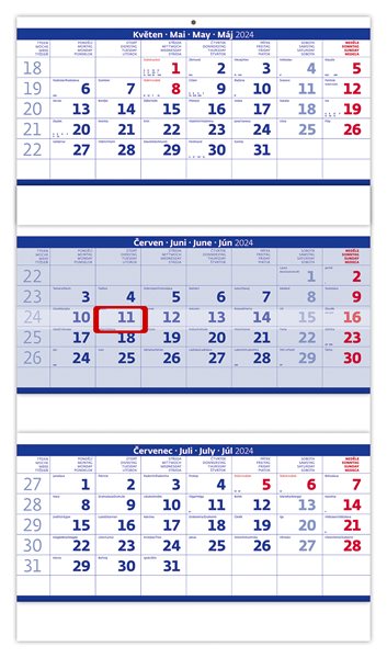 Kalendář nástěnný 2024 - Tříměsíční skládaný modrý - 31