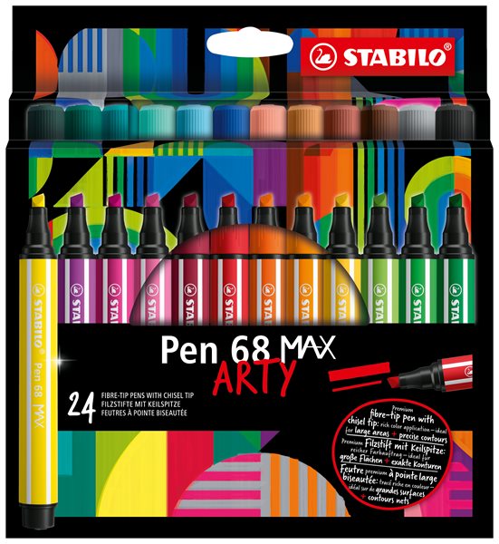 STABILO Pen 68 MAX Vláknový fix s klínovým hrotem - sada 24 barev ARTY