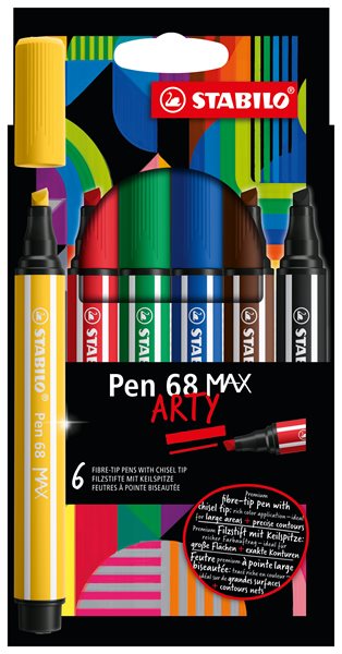 STABILO Pen 68 MAX Vláknový fix s klínovým hrotem - sada 6 barev ARTY