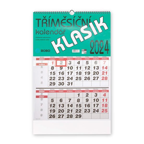 BOBO Kalendář nástěnný 2024 tříměsíční KLASIK - 32x45 cm