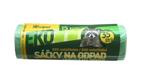 Sáčky na odpad LDPE 35 l - zelené ( 15 ks ) - zatahovací