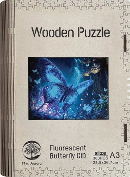 Dřevěné puzzle WOODEN fluorescentní motýl - 300 dílků