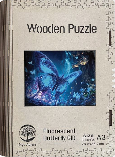 Dřevěné puzzle WOODEN fluorescentní motýl